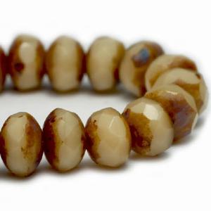 G127-1007 3x5mm Faceted Rondelle - Beige Opaque